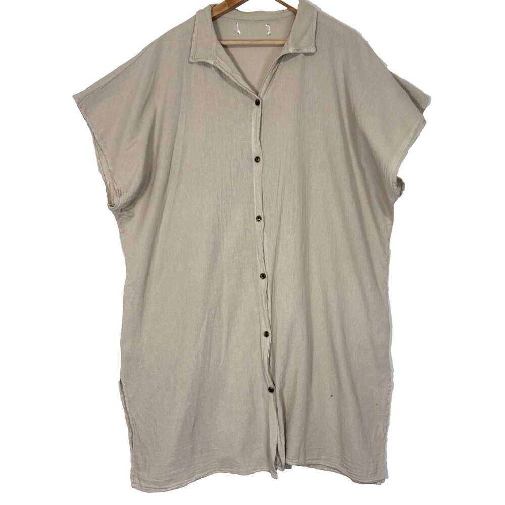 Seaspice Swim Cover Dress Sz XL Beige Button Front Peruvian Cotton Resort Wear‎